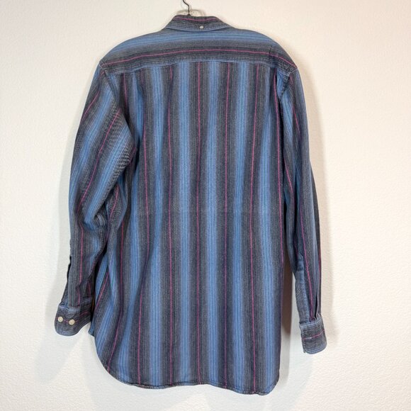 Ralph Lauren Vintage Chaps Shirt Blue Western Striped Button Down 90s Large - Picture 2 of 8